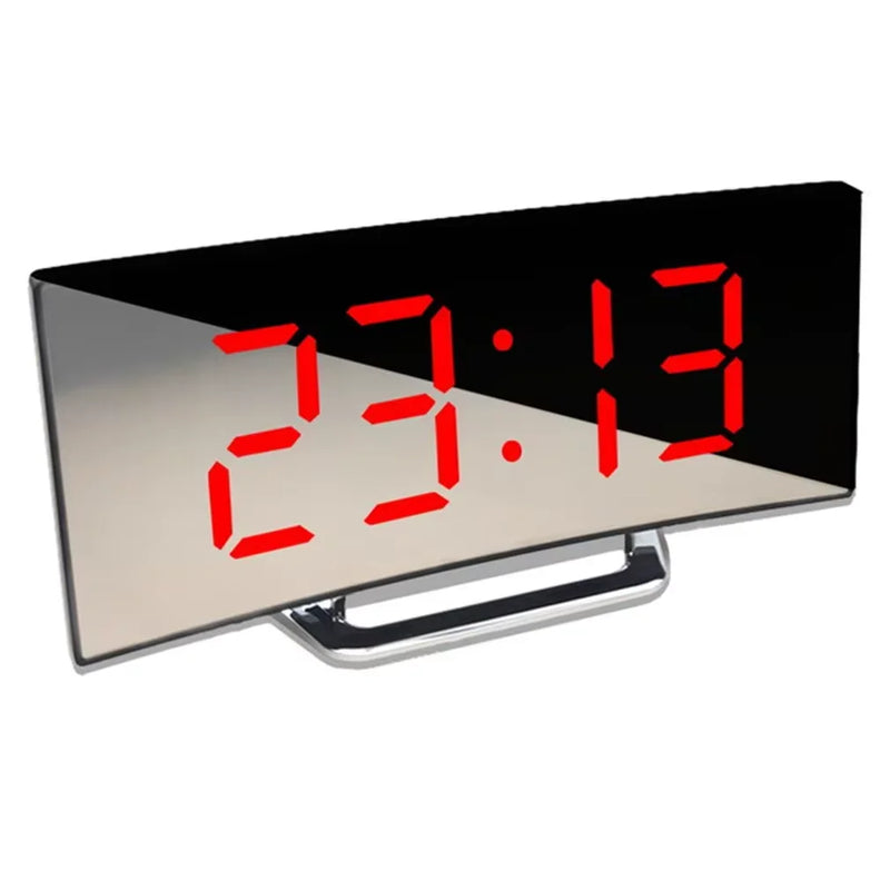 Despertador digital LED com tela curva, espelho despertador para estudantes, quarto, sala de estar, escritório, escola, sono