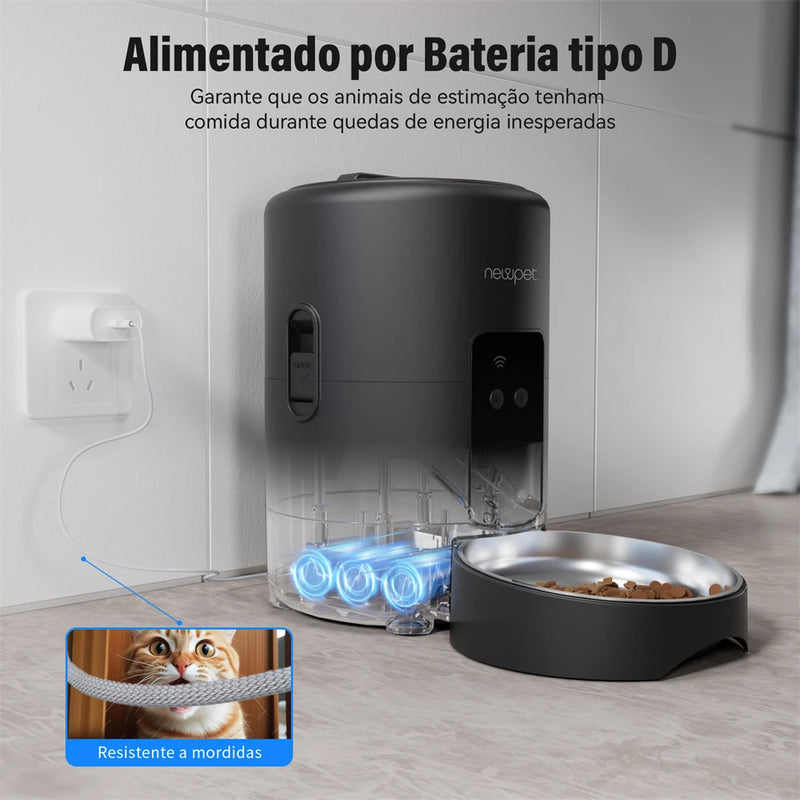 Newpet 2L Botão WIFI Inteligente Automático Alimentador de Gatos Dispensador de Alimentos para Animais de Estimação Para Alimentos Secos Gatos Cães Dispensador de Ração Tigela de Alimentos para Animais de Estimação