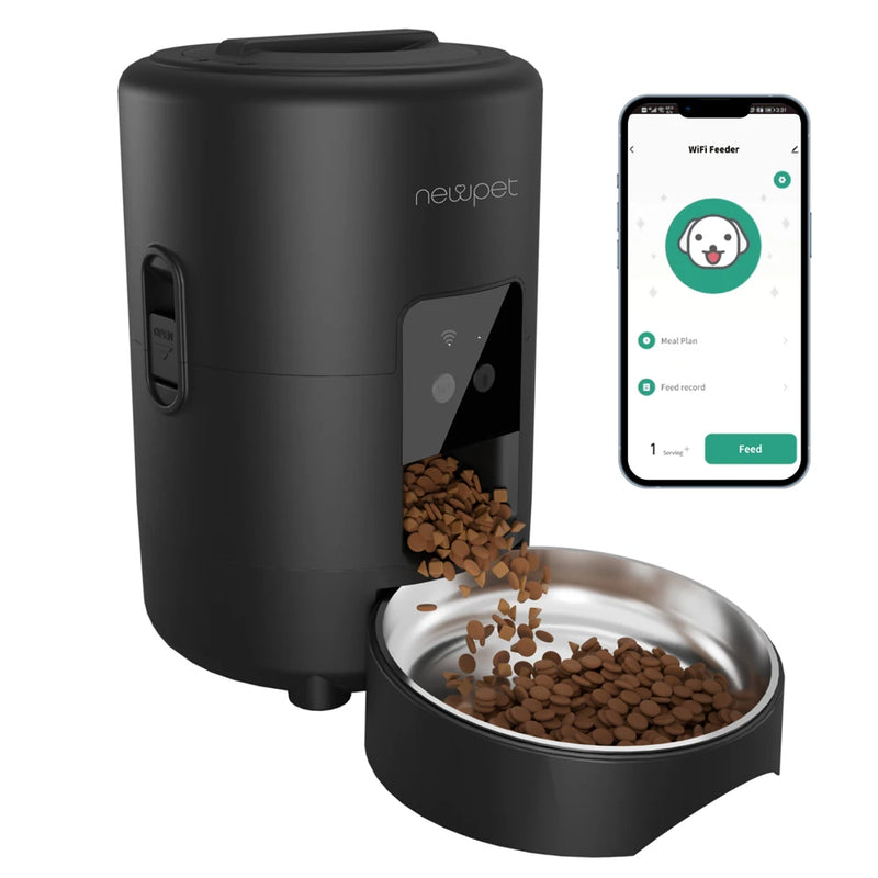 Newpet 2L Botão WIFI Inteligente Automático Alimentador de Gatos Dispensador de Alimentos para Animais de Estimação Para Alimentos Secos Gatos Cães Dispensador de Ração Tigela de Alimentos para Animais de Estimação