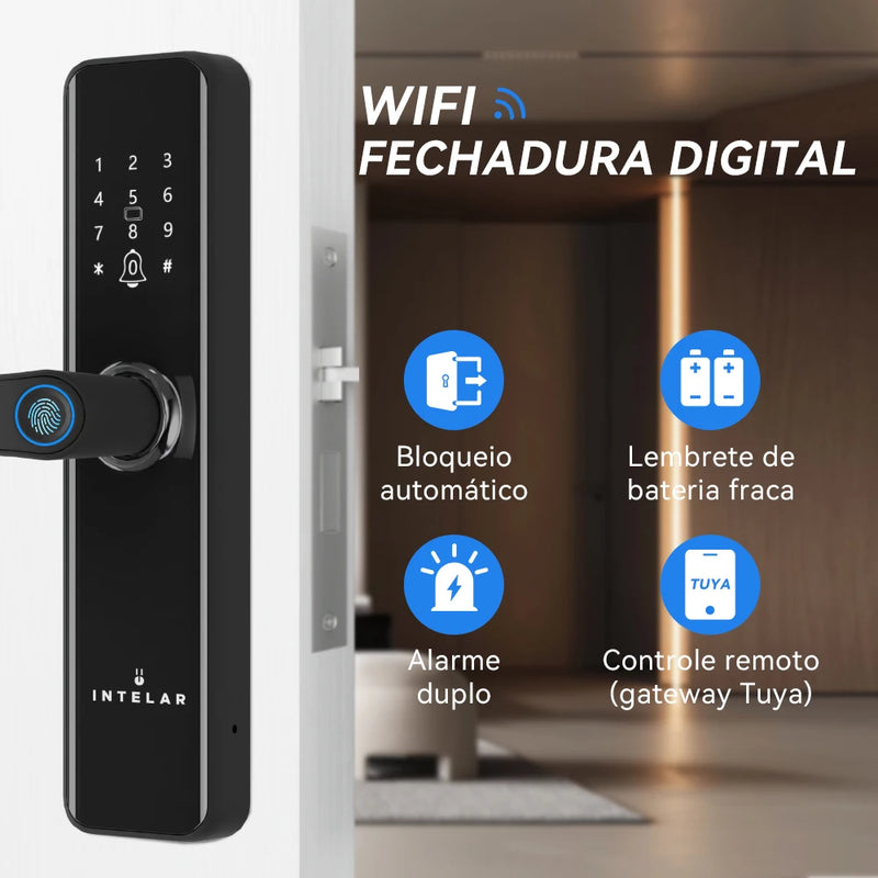 Intelar X5 Do Brasil Tuya Wifi Digital fechadura eletrônica inteligente fechadura de impressão digital para casa fechadura de casa com impressão digital senha