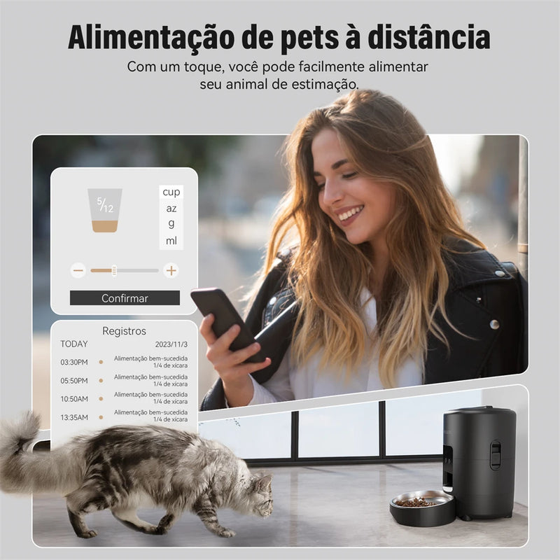 Newpet 2L Botão WIFI Inteligente Automático Alimentador de Gatos Dispensador de Alimentos para Animais de Estimação Para Alimentos Secos Gatos Cães Dispensador de Ração Tigela de Alimentos para Animais de Estimação