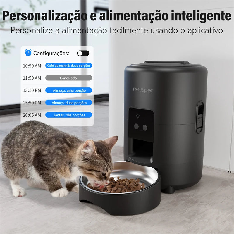 Newpet 2L Botão WIFI Inteligente Automático Alimentador de Gatos Dispensador de Alimentos para Animais de Estimação Para Alimentos Secos Gatos Cães Dispensador de Ração Tigela de Alimentos para Animais de Estimação