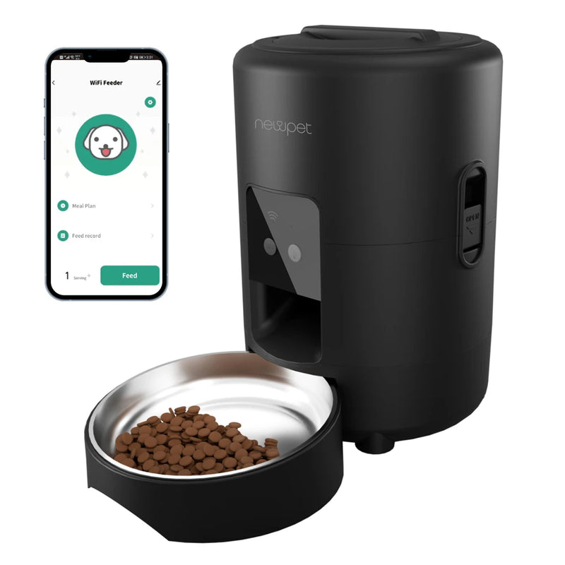 Newpet 2L Botão WIFI Inteligente Automático Alimentador de Gatos Dispensador de Alimentos para Animais de Estimação Para Alimentos Secos Gatos Cães Dispensador de Ração Tigela de Alimentos para Animais de Estimação