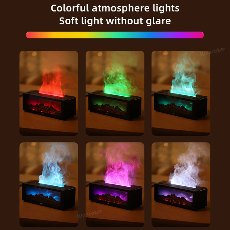 Umidificador de ar criativo para lareira, sem água, com desligamento automático, difusor de óleos essenciais com luz LED e controle remoto para presente doméstico