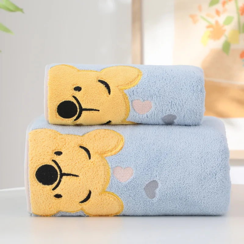 Toalha de banho de veludo coral bordado com desenho animado do Ursinho Pooh Toalha de banho macia e absorvente Toalha de rosto esportiva para casa Toalha de banho