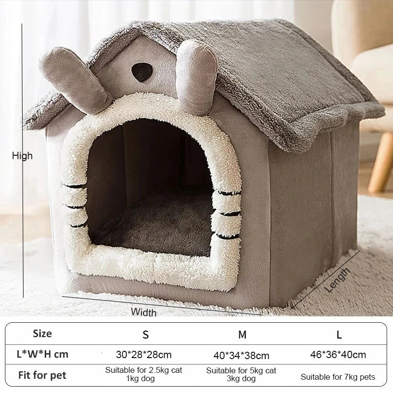 Casa de cachorro quente interna, cama macia para animais de estimação, tenda, canil, cama para gatos com almofada removível, adequada para animais de estimação pequenos, médios e grandes