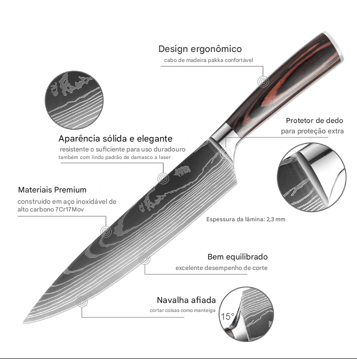 Conjunto de 1-10 facas de cozinha Laser Damasco Padrão Ultra-Afiado